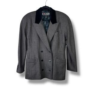 ESCADA German Luxury Black Vintage Wool Houndstooth Velvet Trim Blazer Size 40